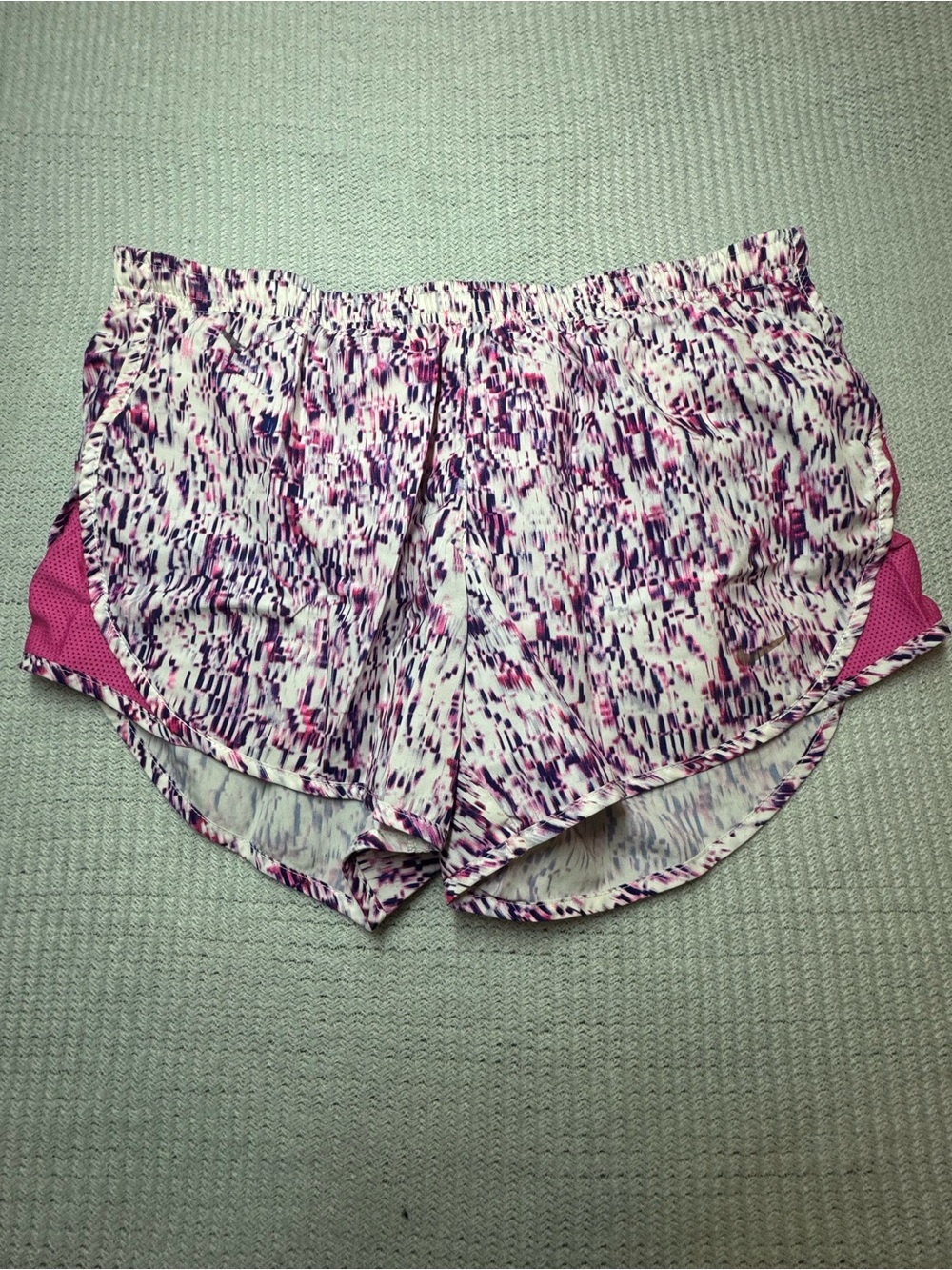 Nike Women's Pink Patterned Athletic Shorts with White Base